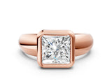 Rose gold Bezel Set Princess Solitaire Ring with Wide Band