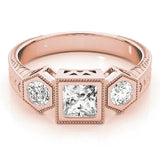 Rose gold Bezel-Set Princess and Round Cut Milgrain Band Ring 1