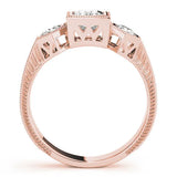 Rose gold Bezel-Set Princess and Round Cut Milgrain Band Ring 2