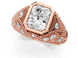 Rose gold Bezel Set Radiant Cut Diamond Milgrain Band Ring_10