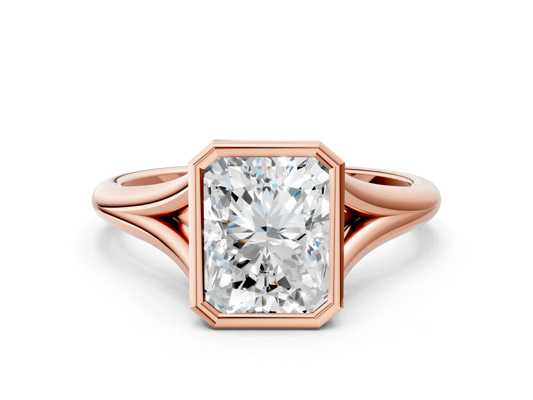 Rose gold Bezel Set Radiant Cut Solitaire Ring with Tapered Band 2