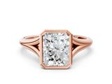 Rose gold Bezel Set Radiant Cut Solitaire Ring with Tapered Band 2