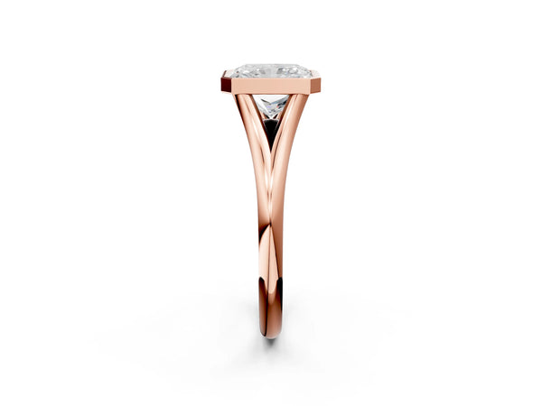 Rose Gold Radiant Cut Bezel Solitaire Engagement Ring Setting with V Split Shank