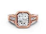 Rose gold Bezel Set Radiant Diamond Milgrain Pave Engagement Ring_36