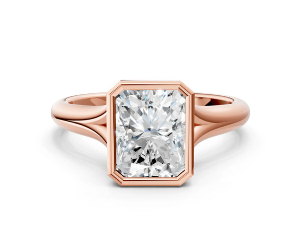 Rose gold Bezel Set Radiant Solitaire Diamond Ring with Smooth Band