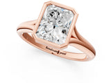 Rose gold Bezel Set Radiant Solitaire Diamond Ring with Smooth Band 2