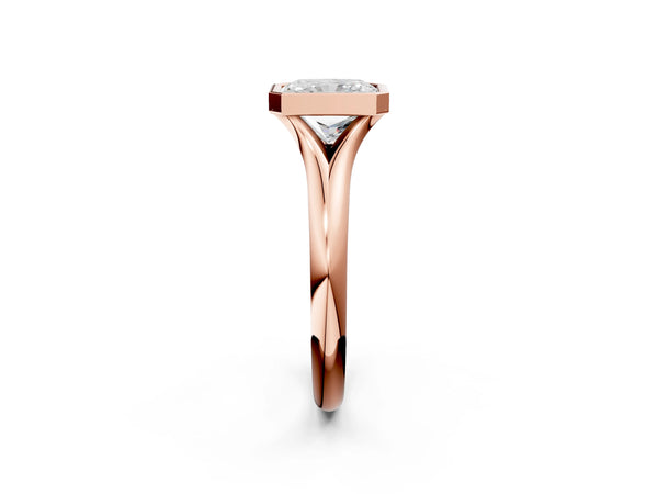 Rose gold Bezel Set Radiant Solitaire Diamond Ring with Smooth Band