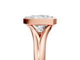 Rose gold Bezel Set Radiant Solitaire Diamond Ring with Smooth Band