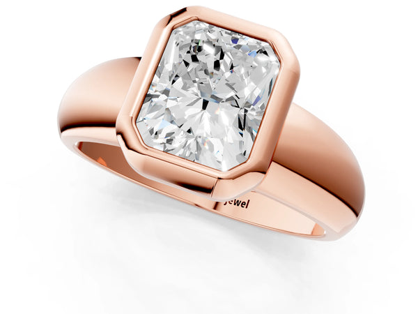 Rose gold Bezel Set Radiant Solitaire Ring with Wide Band