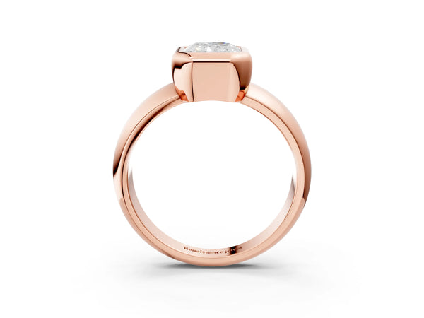 Rose gold Bezel Set Radiant Solitaire Ring with Wide Band