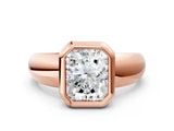 Rose gold Bezel Set Radiant Solitaire Ring with Wide Band