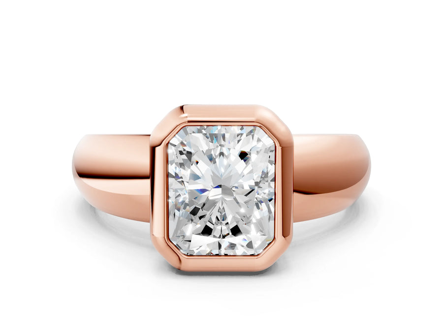 Rose gold Bezel Set Radiant Solitaire Ring with Wide Band