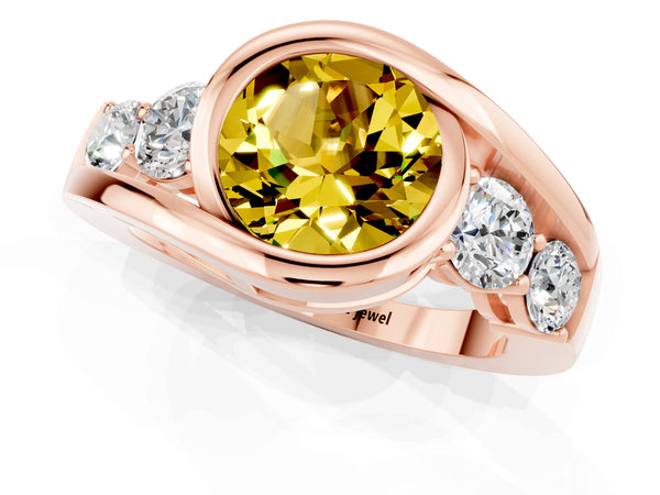 Rose gold Bezel Set Round Cut Yellow Sapphire Bypass Ring with Round  Accents