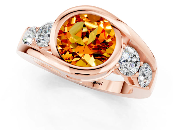 Rose gold Bezel Set Round Cut Citrine Bypass Ring with Round  Accents