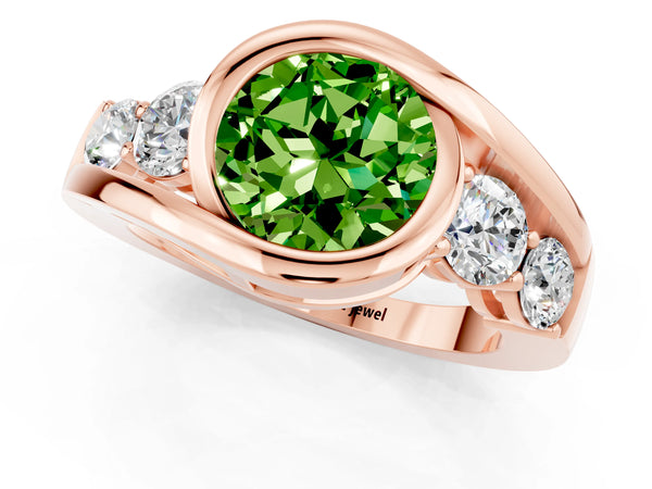 Rose gold Bezel Set Round Cut Peridot Bypass Ring with Round  Accents