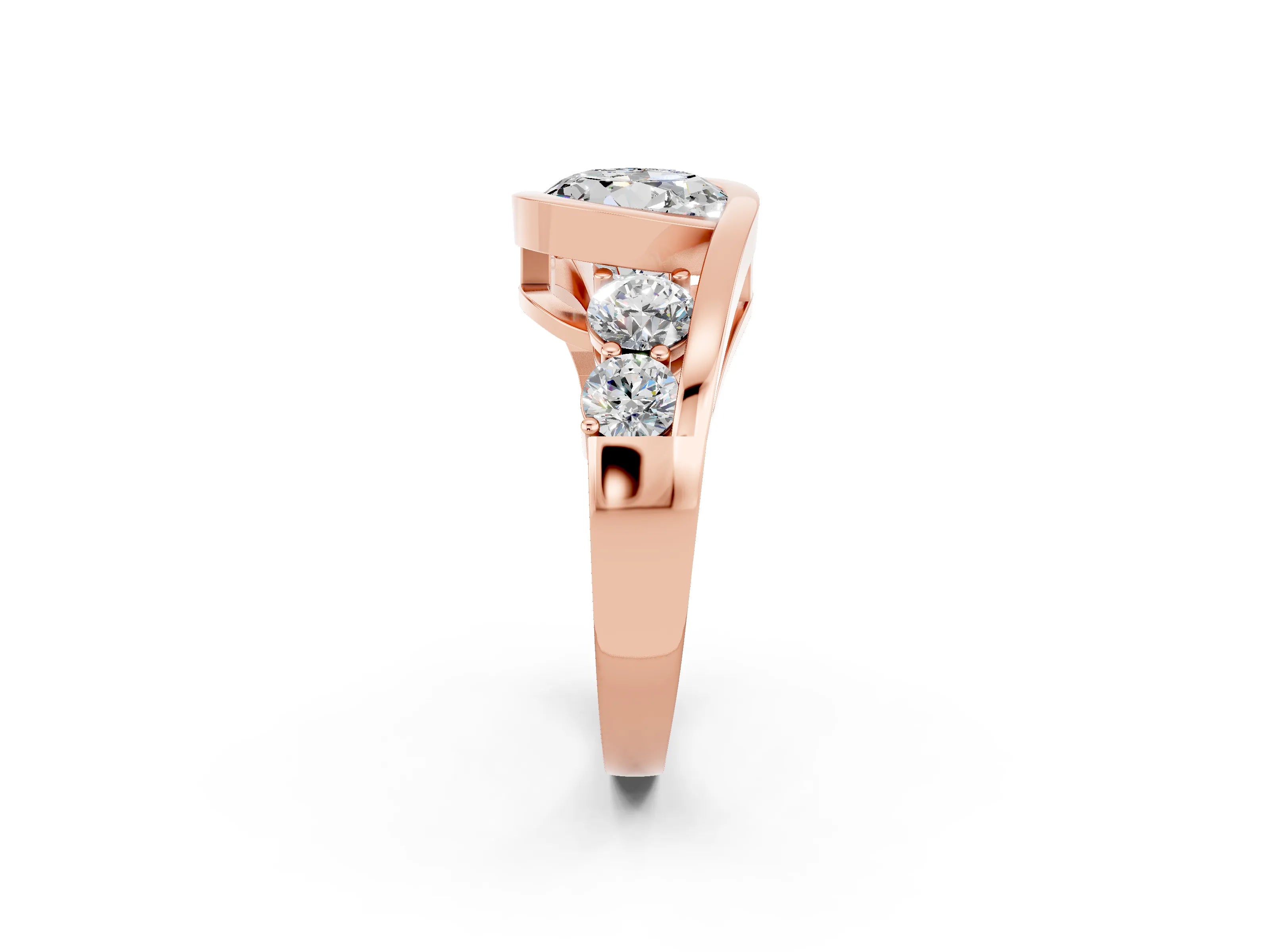 Rose gold Bezel Set Round Cut Diamond Split Shank Ring_2