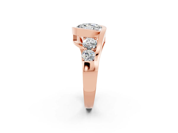 Rose gold Bezel Set Round Cut Moissanite Bypass Ring with Round  Accents