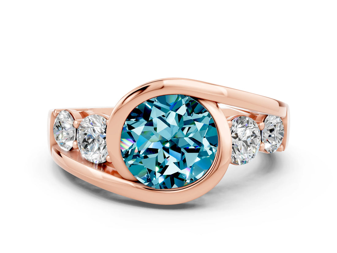 Rose gold Bezel Set Round Cut Diamond Split Shank Ring
