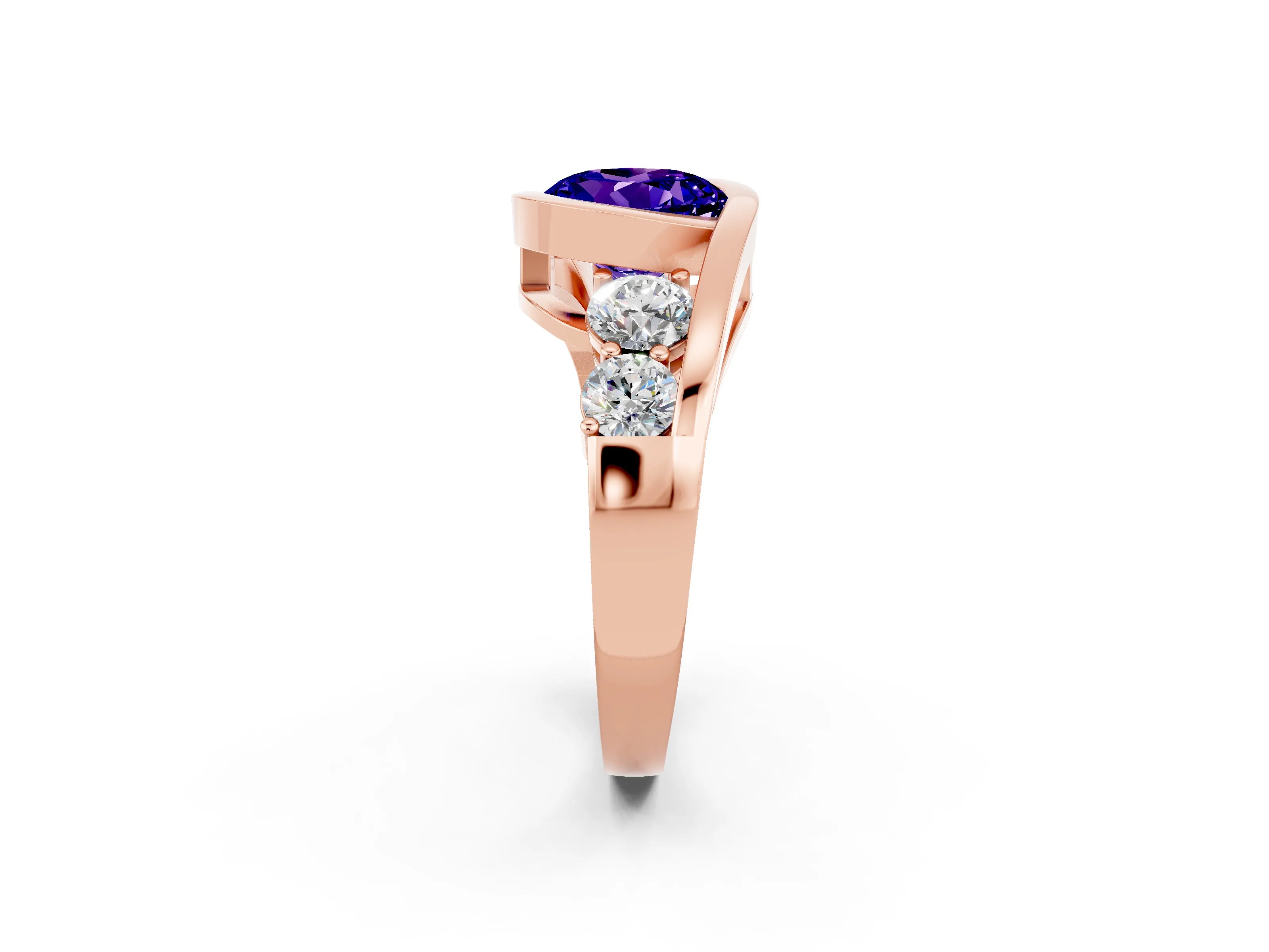 Rose gold Bezel Set Round Cut Diamond Split Shank Ring_2