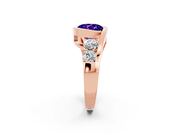 Rose gold Bezel Set Round Cut Tanzanite Bypass Ring with Round  Accents