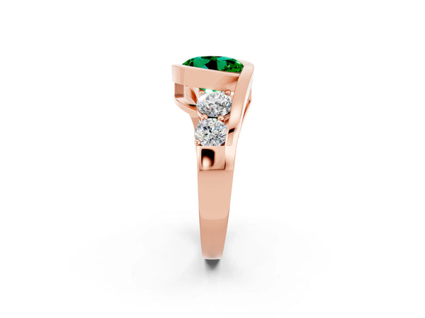 Rose gold Bezel Set Round Cut Emerald Bypass Ring with Round  Accents