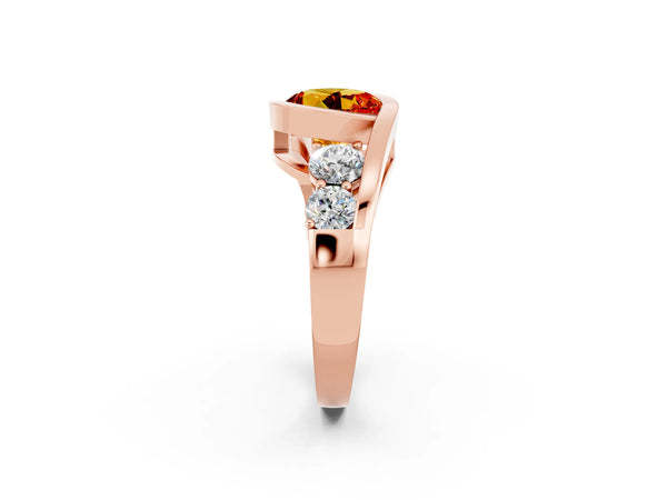 Rose gold Bezel Set Round Cut Citrine Bypass Ring with Round  Accents