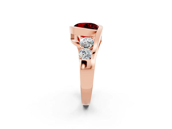 Rose gold Bezel Set Round Cut Ruby Bypass Ring with Round  Accents