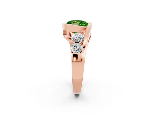Rose gold Bezel Set Round Cut Peridot Bypass Ring with Round  Accents