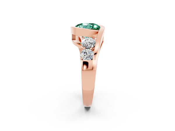 Rose gold Bezel Set Round Cut Green Sapphire Bypass Ring with Round  Accents
