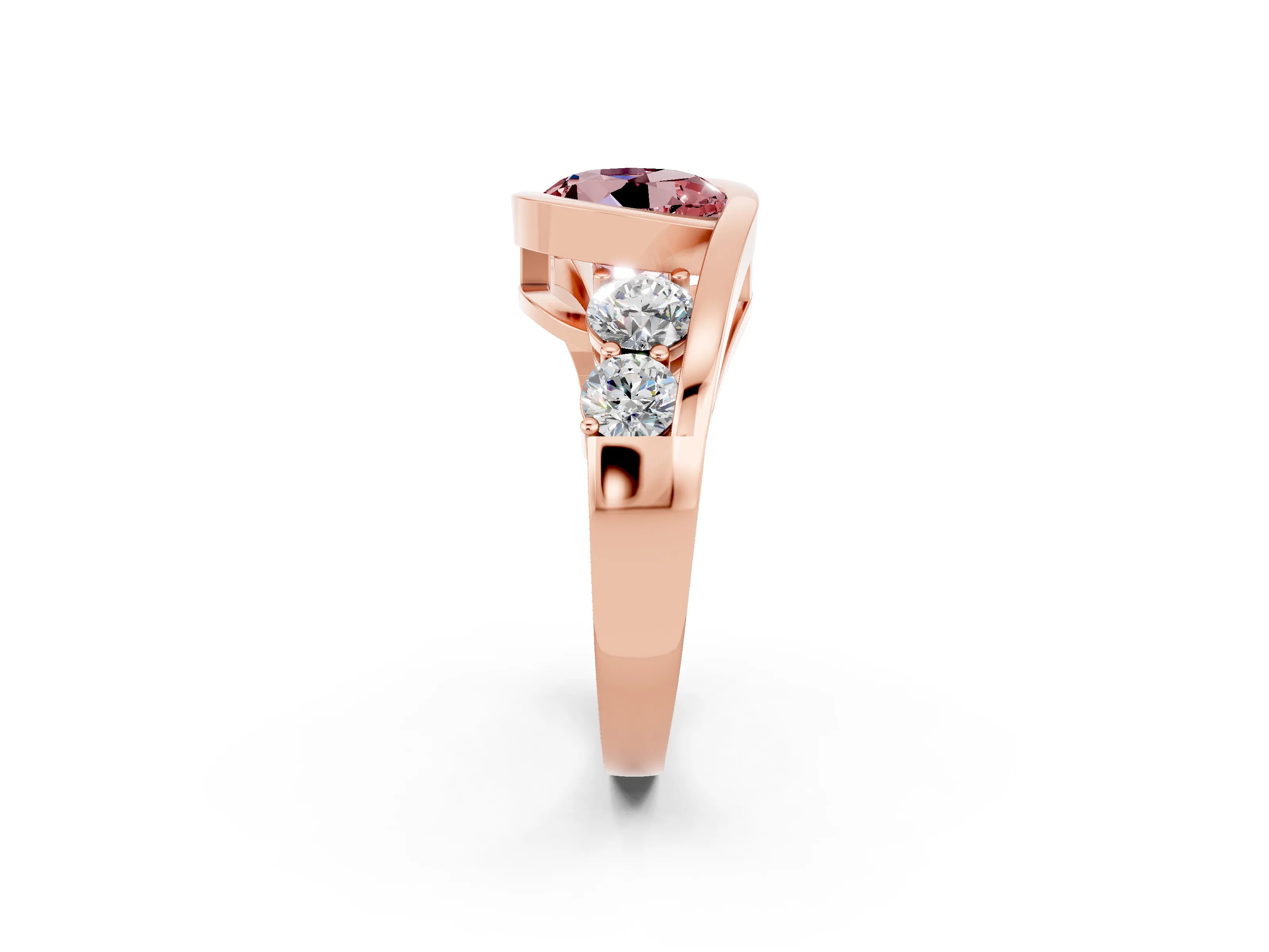 Rose gold Bezel Set Round Cut Diamond Split Shank Ring_2