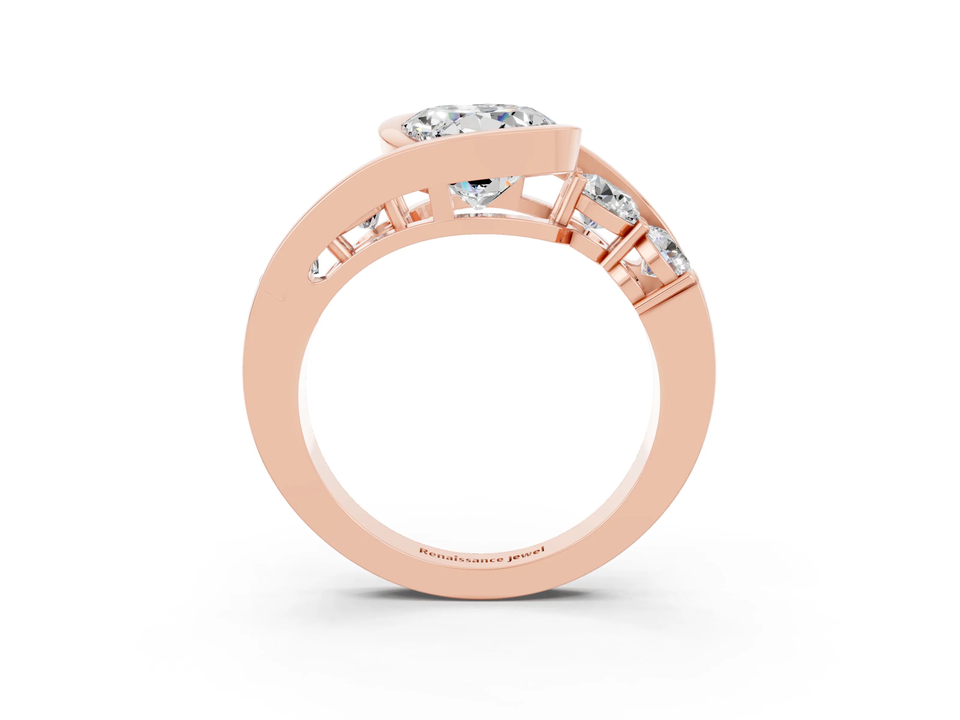 Rose gold Bezel Set Round Cut Diamond Split Shank Ring_3