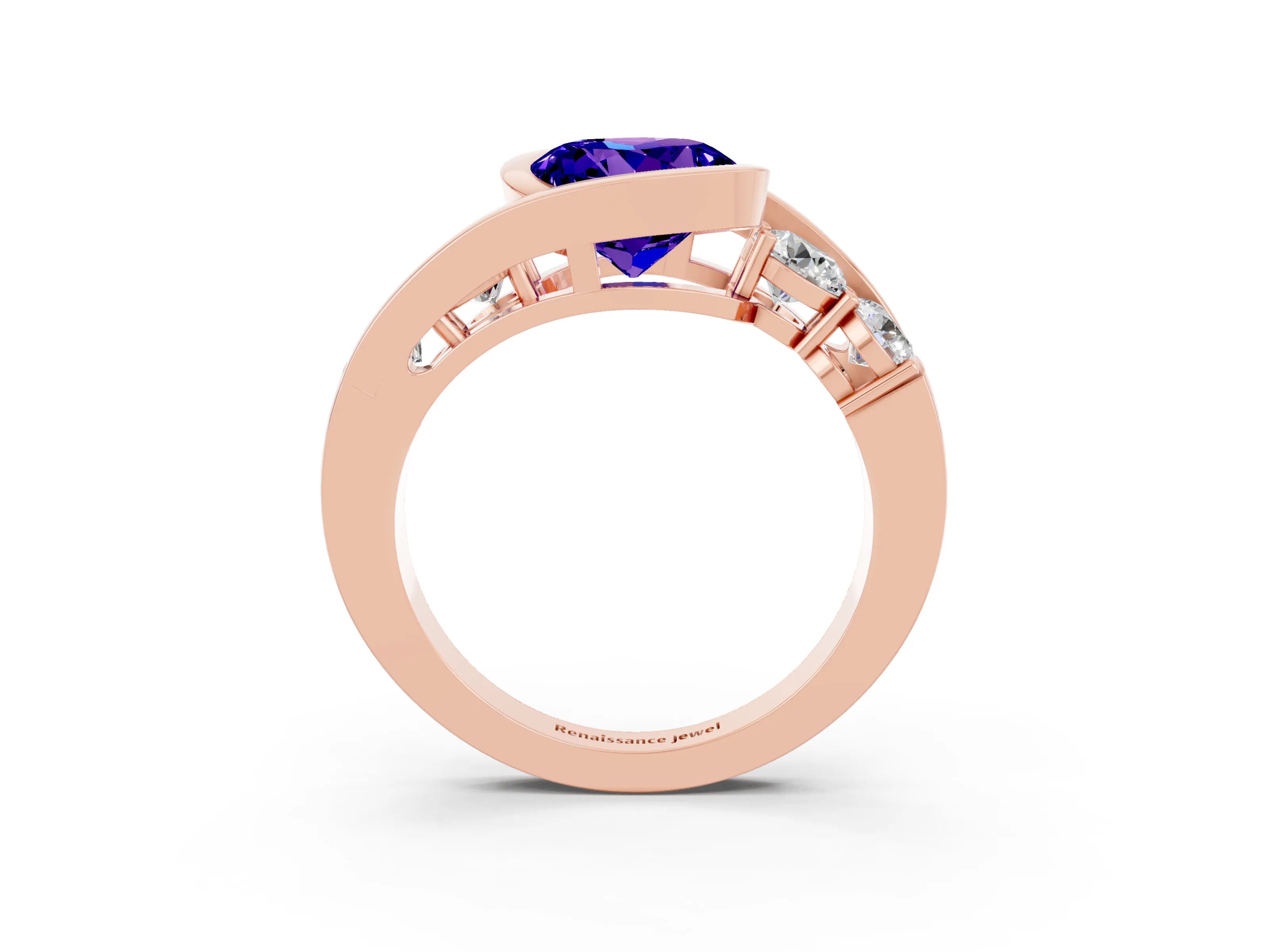 Rose gold Bezel Set Round Cut Diamond Split Shank Ring_3