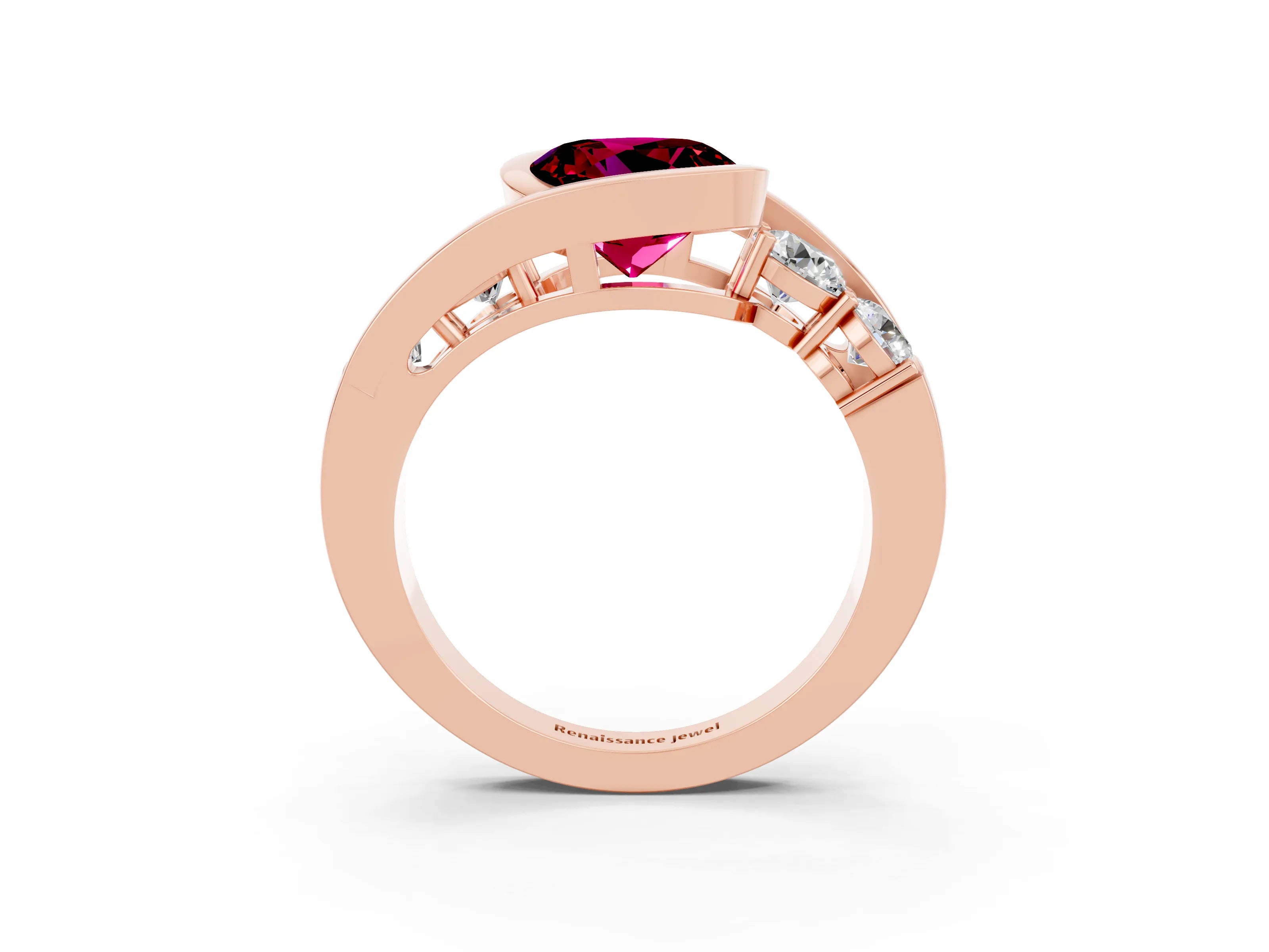 Rose gold Bezel Set Round Cut Diamond Split Shank Ring_3