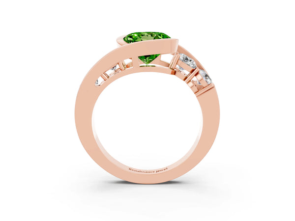 Rose gold Bezel Set Round Cut Peridot Bypass Ring with Round  Accents