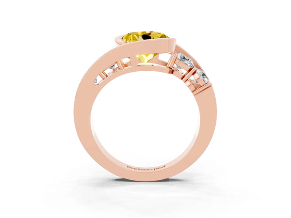 Rose gold Bezel Set Round Cut Yellow Sapphire Bypass Ring with Round  Accents