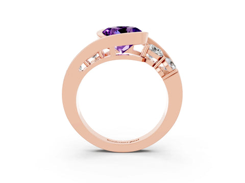 Rose gold Bezel Set Round Cut Diamond Split Shank Ring_3