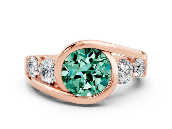 Rose gold Bezel Set Round Cut Green Sapphire Bypass Ring with Round  Accents
