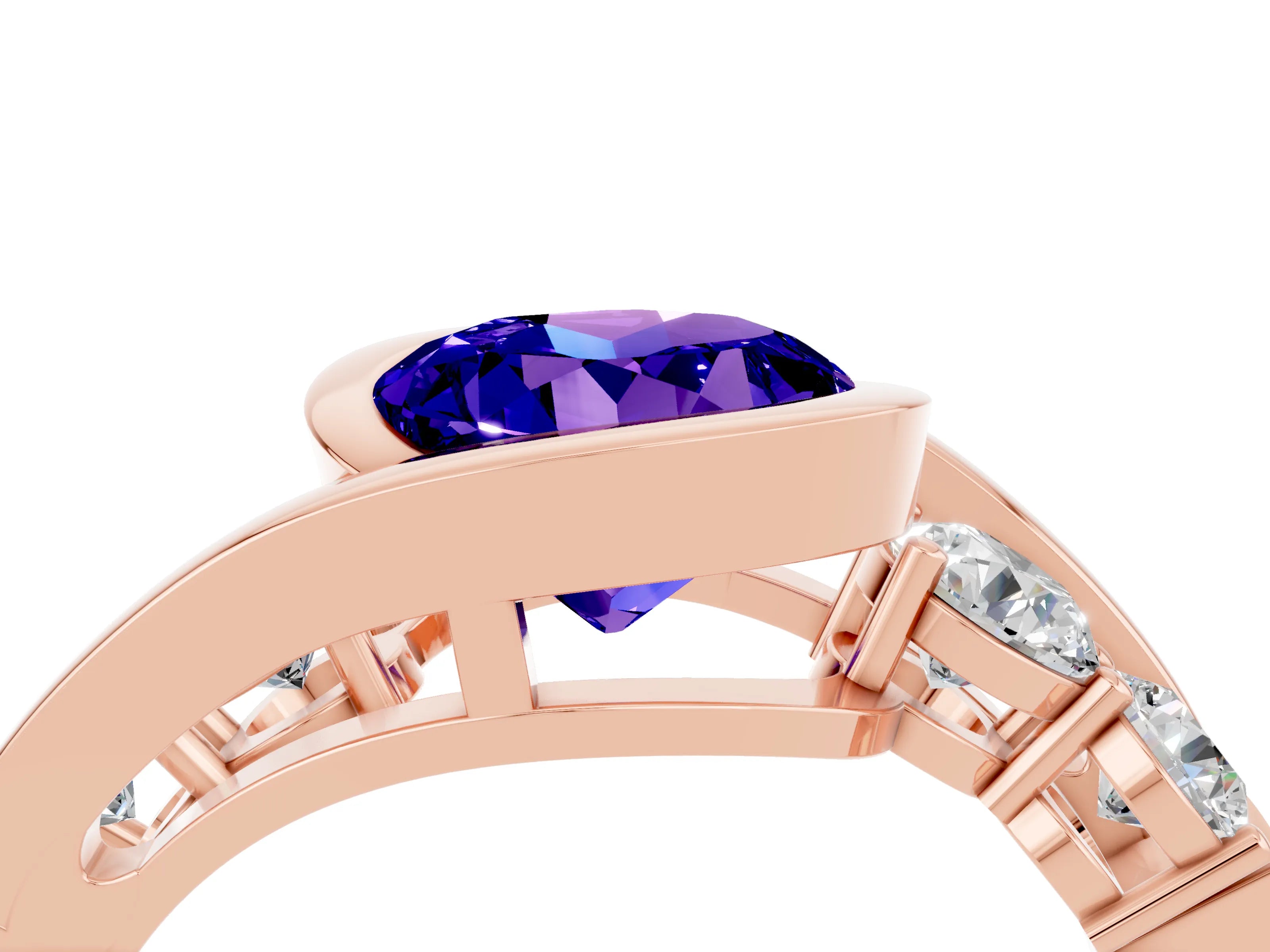 Rose gold Bezel Set Round Cut Diamond Split Shank Ring_4