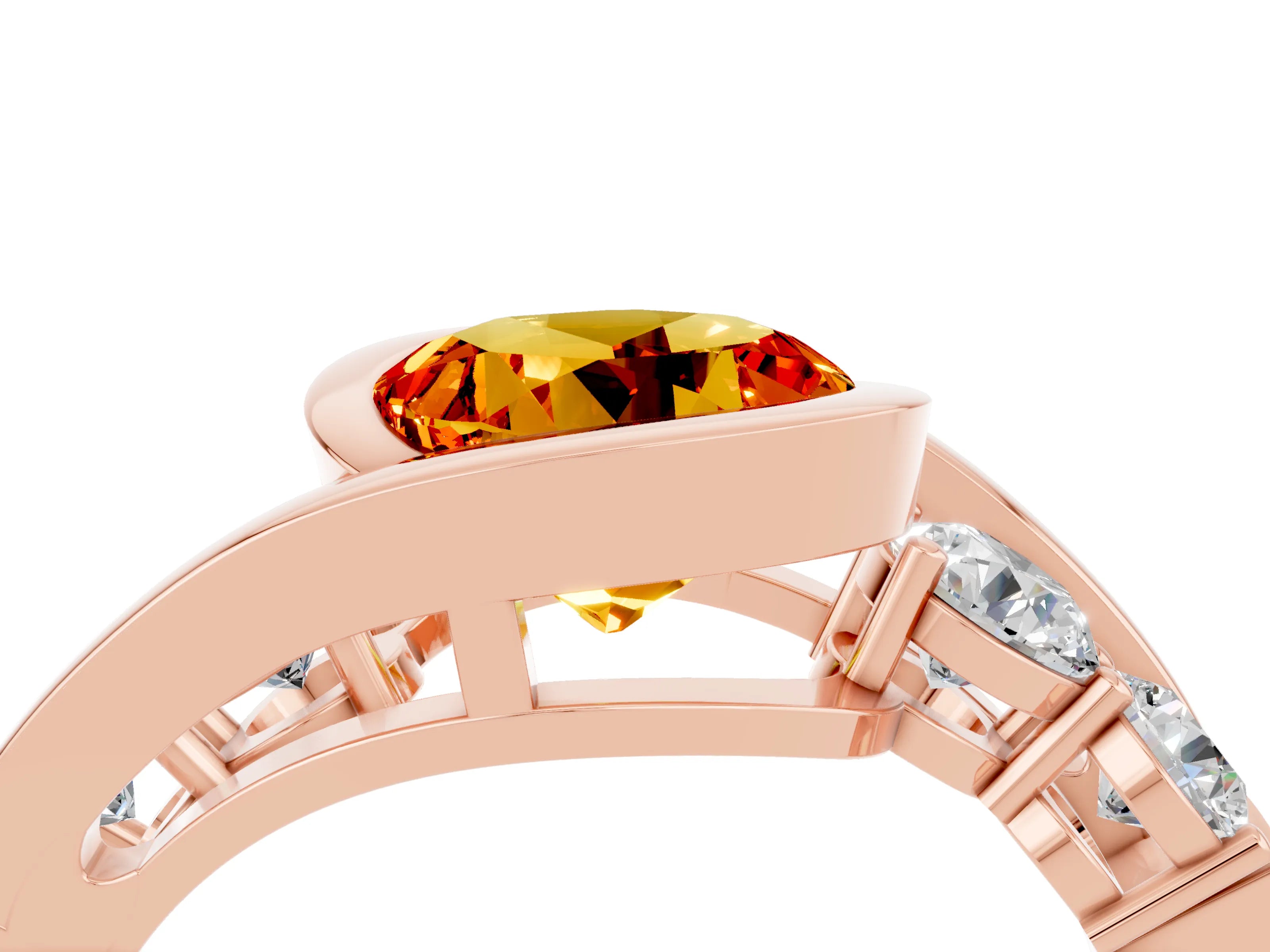 Rose gold Bezel Set Round Cut Diamond Split Shank Ring_4