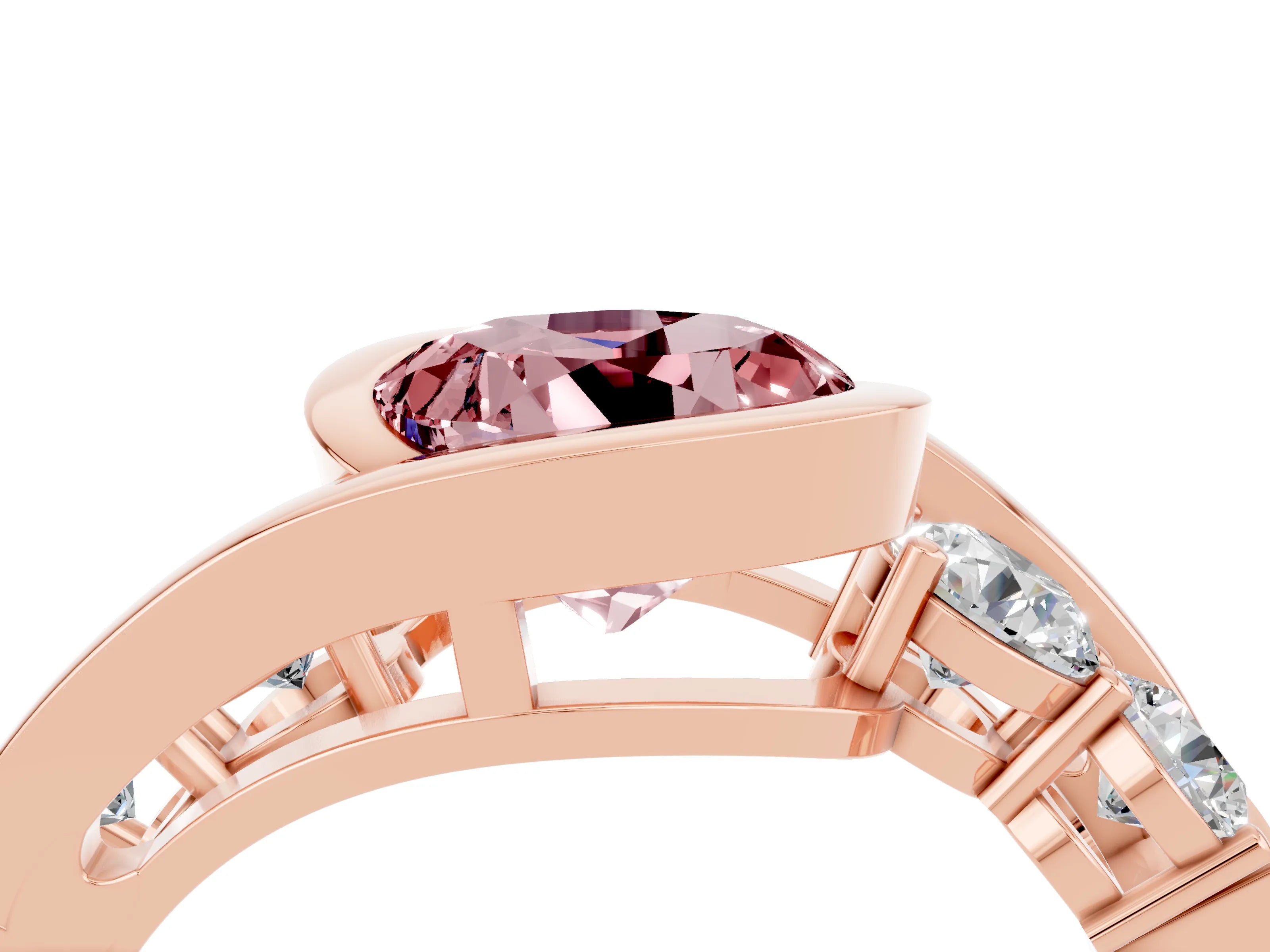 Rose gold Bezel Set Round Cut Diamond Split Shank Ring_4