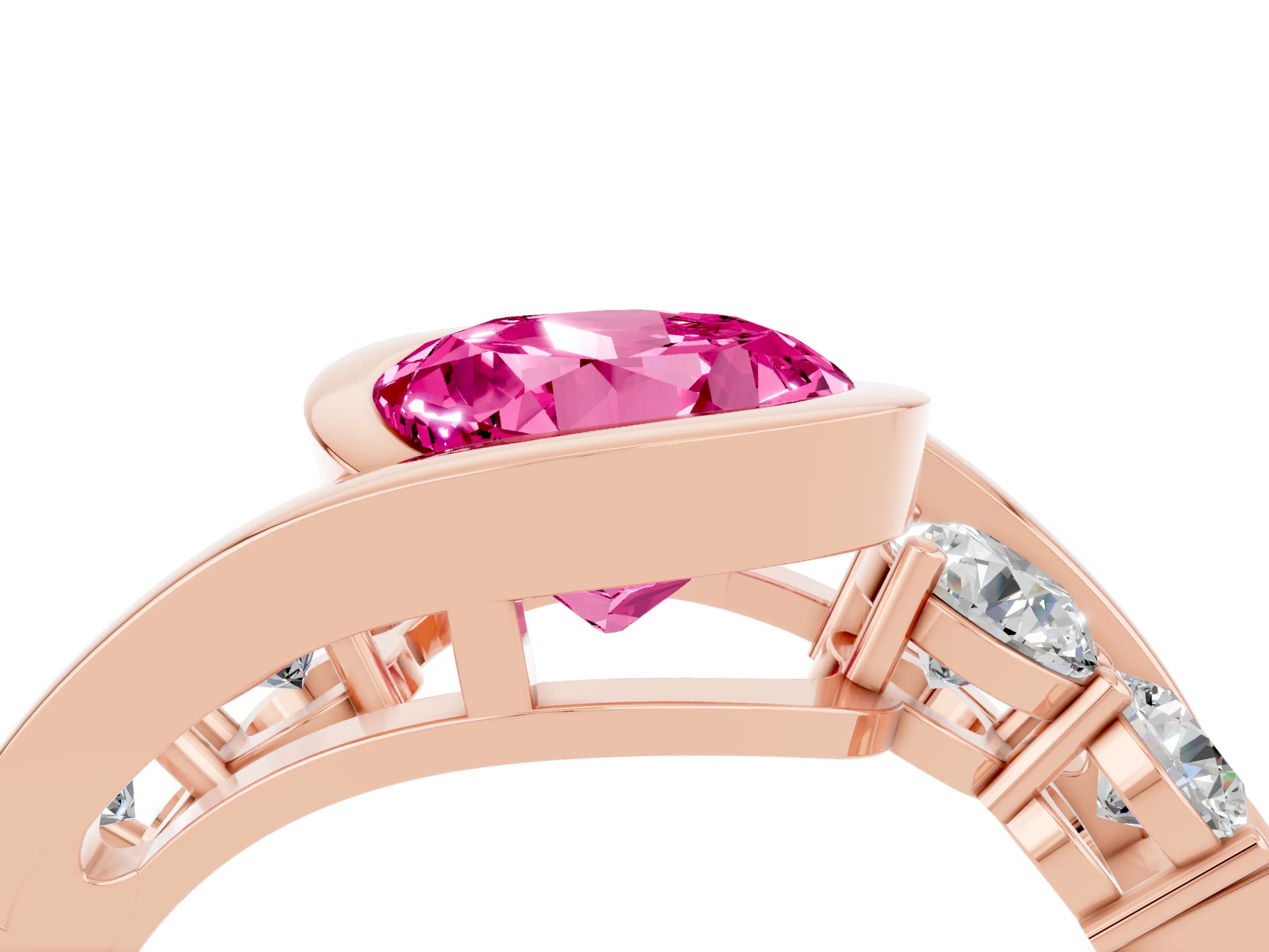 Rose gold Bezel Set Round Cut Diamond Split Shank Ring_4