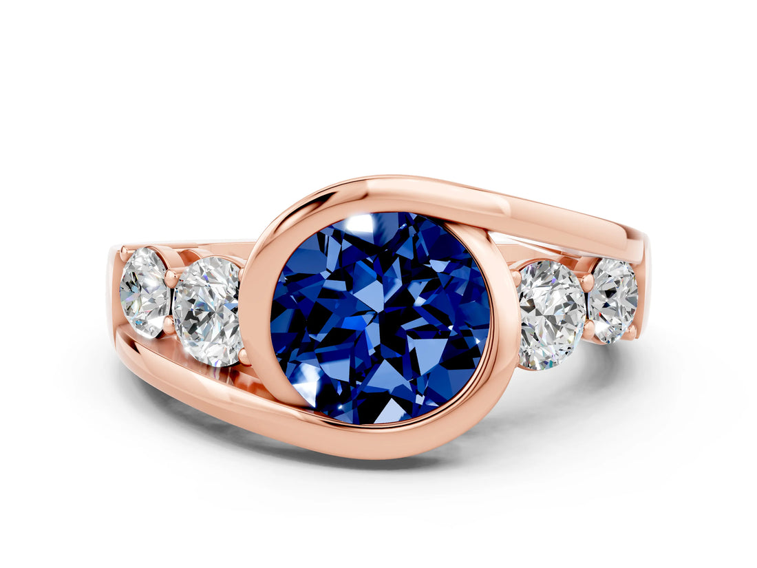 Rose gold Bezel Set Round Cut Diamond Split Shank Ring