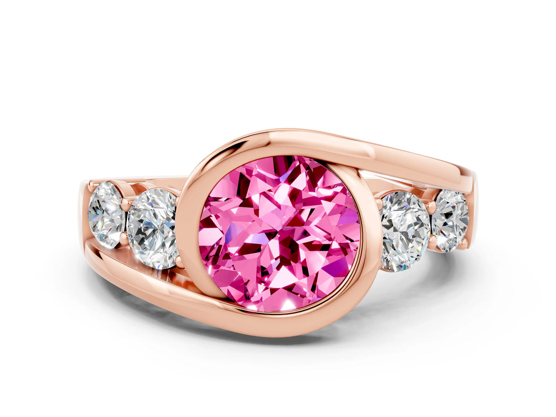 Rose gold Bezel Set Round Cut Diamond Split Shank Ring