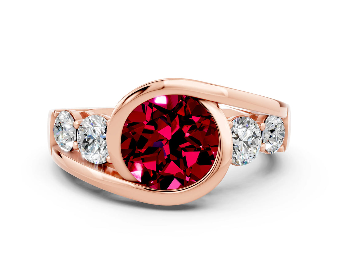 Rose gold Bezel Set Round Cut Diamond Split Shank Ring