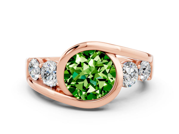 Rose gold Bezel Set Round Cut Peridot Bypass Ring with Round  Accents