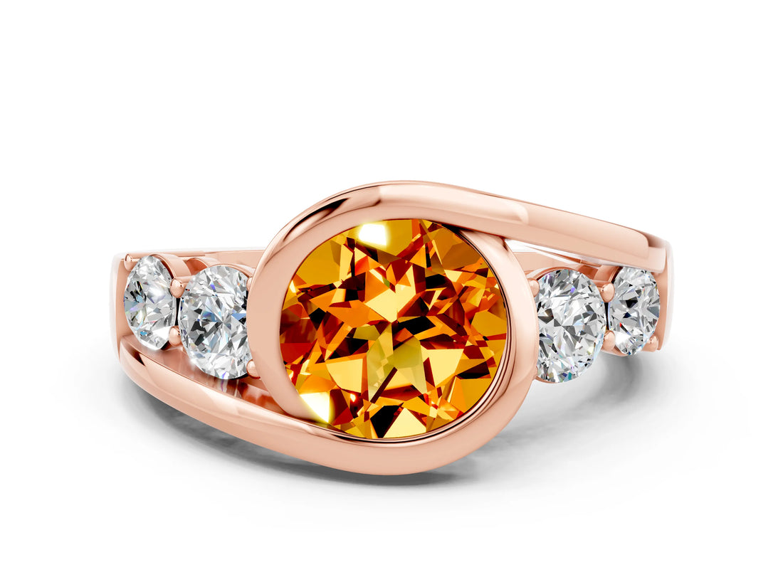 Rose gold Bezel Set Round Cut Diamond Split Shank Ring