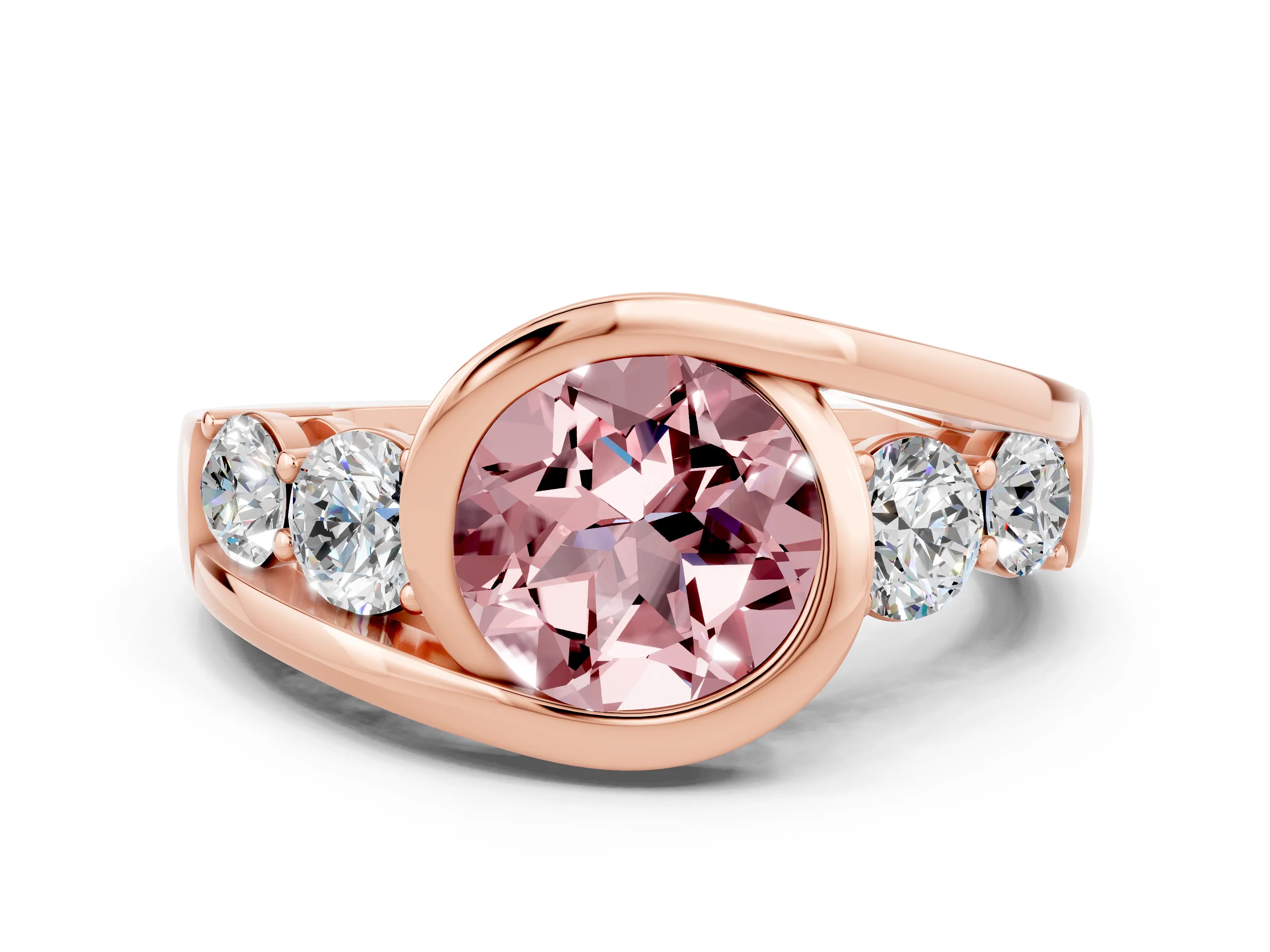 Rose gold Bezel Set Round Cut Diamond Split Shank Ring