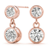 Rose gold Bezel-Set Round Cut Drop Earrings with Post Back 2
