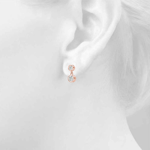 Rose gold Bezel-Set Round Cut Drop Earrings with Post Back