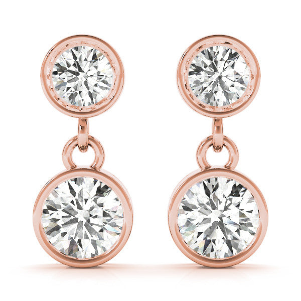 Rose gold Bezel-Set Round Cut Drop Earrings with Post Back